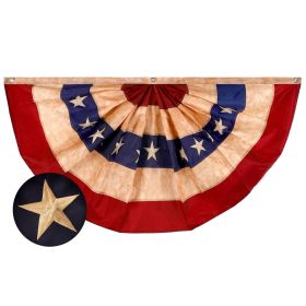 USA Tea Stained Pleated Fan Flag 3x6FT Embroidered Polyester Stars and Stripes