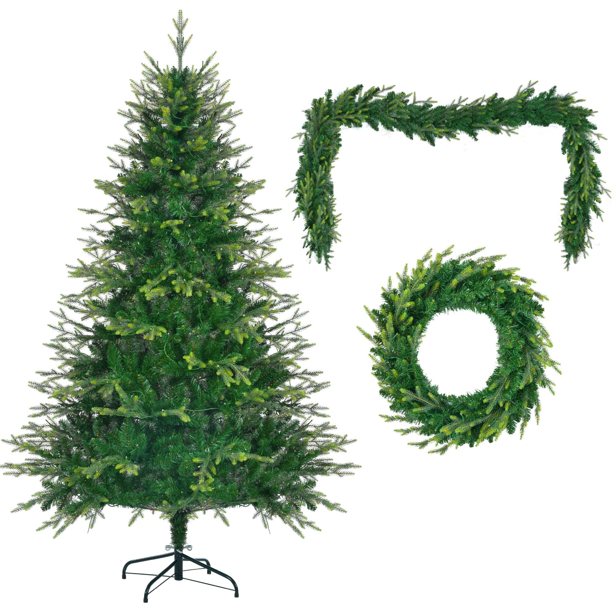 6 Feet Pre-Lit Aspen Fir Artificial Christmas Tree With Garlands And Garlands, Grass Green Christmas Tree With 380 Multi-Color LED Lights, 11 Lig 6 Feet Pre-Lit Aspen Fir Artificial Christmas Tree With Garlands And Garlands, Grass Green Christmas Tree With 380 Multi-Color LED Lights, 11 Lig