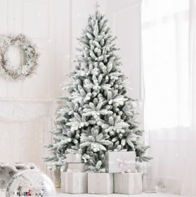 5FT PE&PVC Flocked Artificial Christmas Tree ,With 768 Branch Tips And Metal Stand,Foldable Fake Tree With Realistic Snowy Foliage For Home Decor (Option: WhiteGreen)