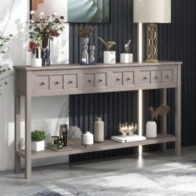 Rustic Entryway Console Table,60" Long Sofa Table with two Different Size Drawers and Bottom Shelf for Storage (Material: Solid Wood, Color: Gray Wash)
