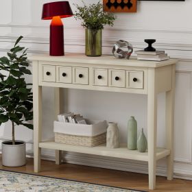 Rustic Console Table with Open Shelf,Rubber Wood Legs,Ideal for Entryways,Living Rooms,and Hallways (Material: MDF,Rubber Wood, Color: Light Tan)