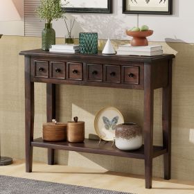 Rustic Console Table with Open Shelf,Rubber Wood Legs,Ideal for Entryways,Living Rooms,and Hallways (Material: MDF,Rubber Wood, Color: Espresso)
