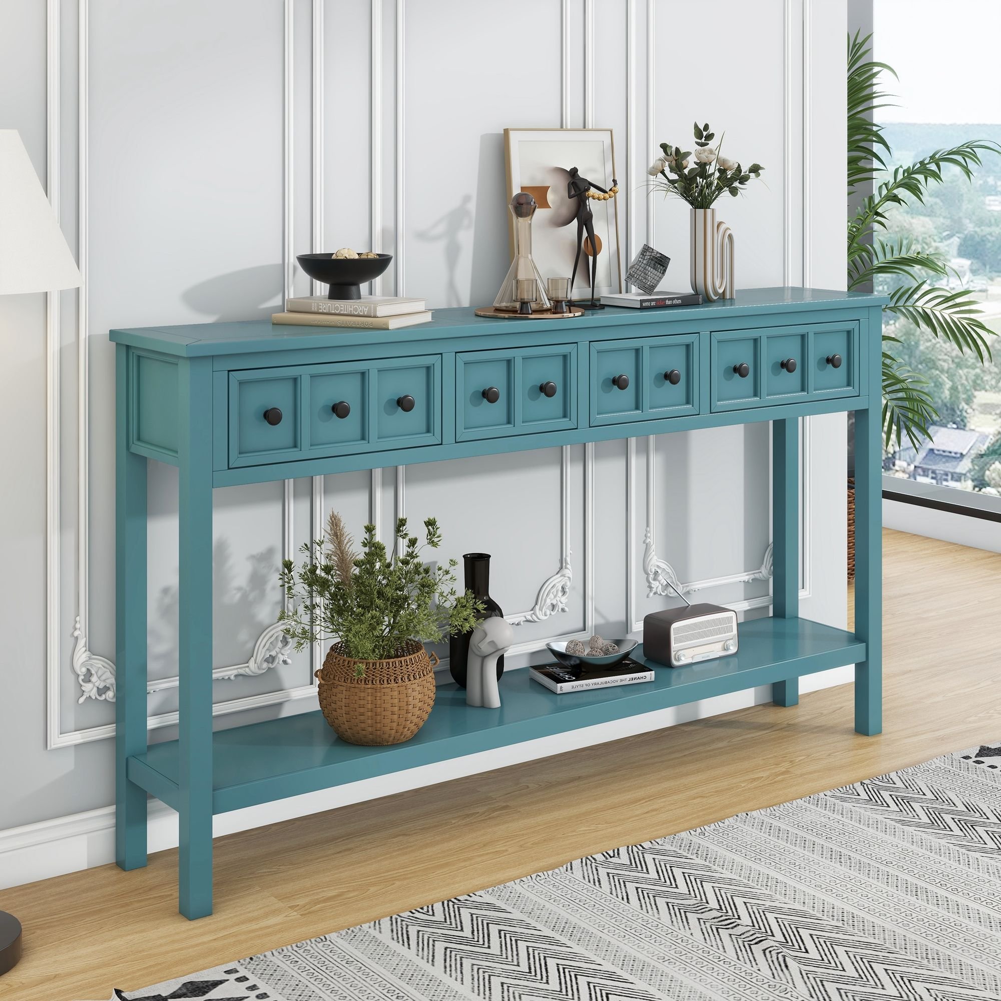 Rustic Entryway Console Table,60" Long Sofa Table with two Different Size Drawers and Bottom Shelf for Storage Rustic Entryway Console Table,60" Long Sofa Table with two Different Size Drawers and Bottom Shelf for Storage